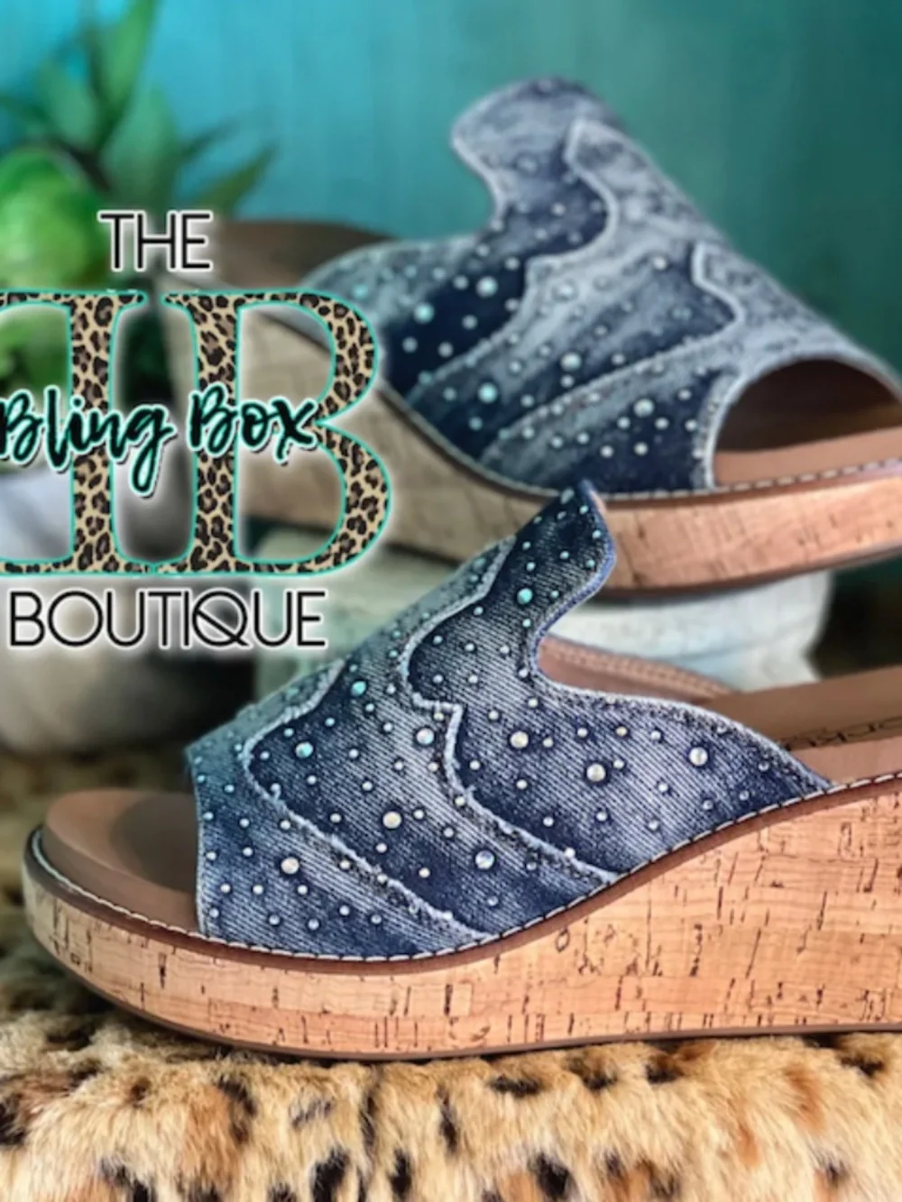 Corkys Neon Moon Washed Denim Rhinestone Wedges